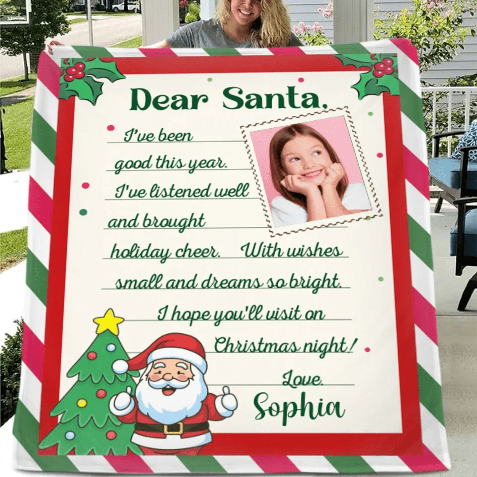 Christmas Letter Custom Blanket - Letter To Santa Soft Blanket Personalized With Photo And Name - A Gift For Child - OLESA
