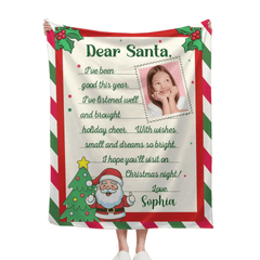 Christmas Letter Custom Blanket - Letter To Santa Soft Blanket Personalized With Photo And Name - A Gift For Child - OLESA