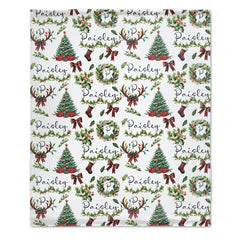 Christmas Wreath Customized Baby Blanket - Personalized Name Christmas Wishes Warm Flannel Blanket - Christmas Gift For Baby,Child - OLESA