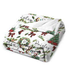 Christmas Wreath Customized Baby Blanket - Personalized Name Christmas Wishes Warm Flannel Blanket - Christmas Gift For Baby,Child - OLESA