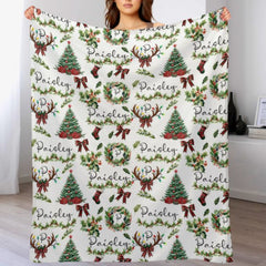Christmas Wreath Customized Baby Blanket - Personalized Name Christmas Wishes Warm Flannel Blanket - Christmas Gift For Baby,Child - OLESA