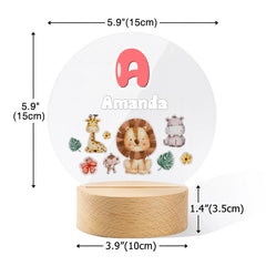 Colorful Animal Pattern Customized Night Light - Personalized Initial And Name - Gift for Kids, Children, Baby - OLESA