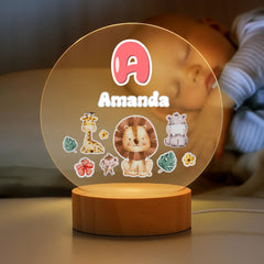 Colorful Animal Pattern Customized Night Light - Personalized Initial And Name - Gift for Kids, Children, Baby - OLESA