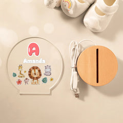 Colorful Animal Pattern Customized Night Light - Personalized Initial And Name - Gift for Kids, Children, Baby - OLESA