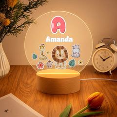 Colorful Animal Pattern Customized Night Light - Personalized Initial And Name - Gift for Kids, Children, Baby - OLESA
