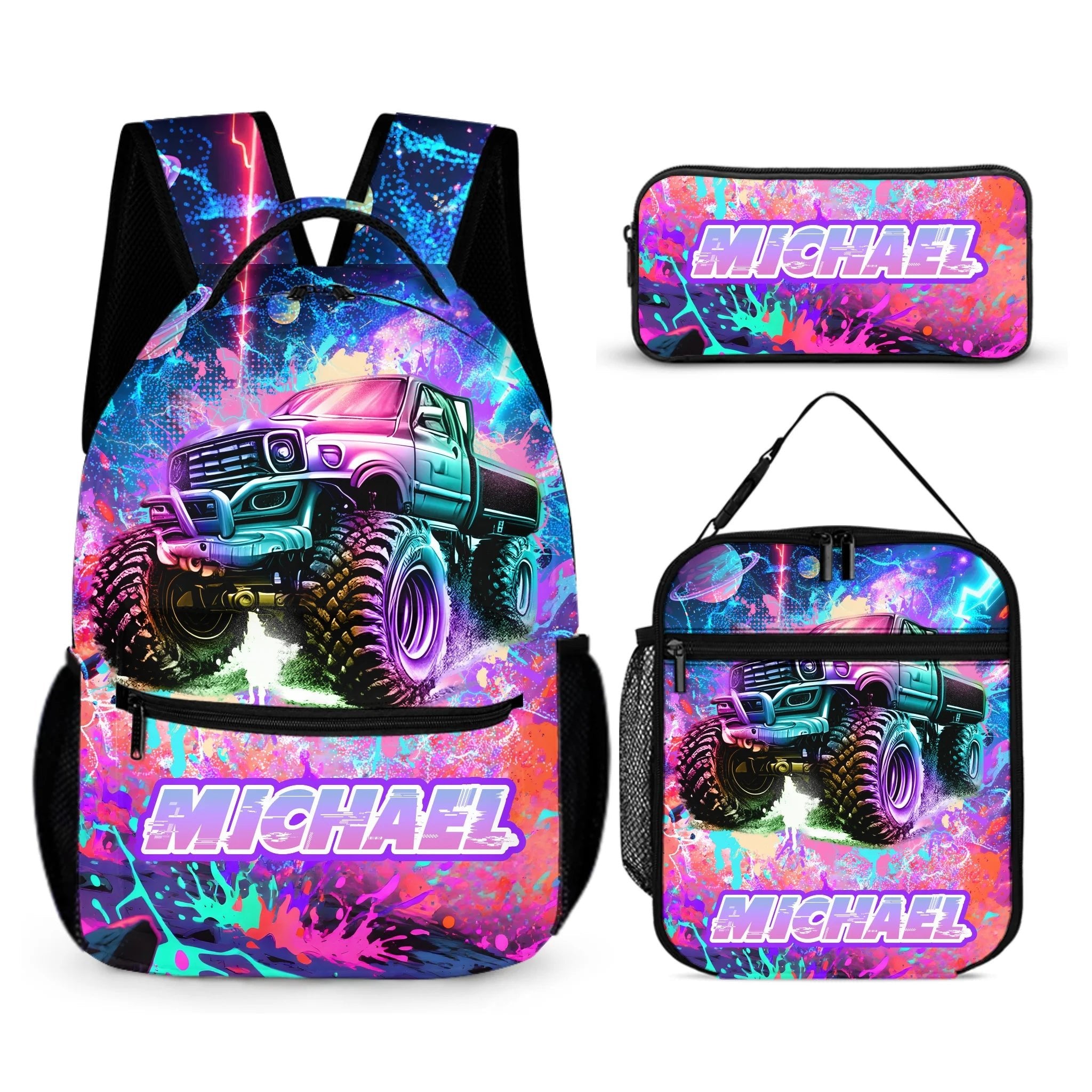 Colorful Customized Backpack for Trucks - Personalized Name - School Season Gift for Girls - OLESA