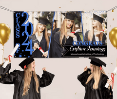 Congratulations Class Of 2024 - Personalized Three Photo Graduation Banner - OLESA