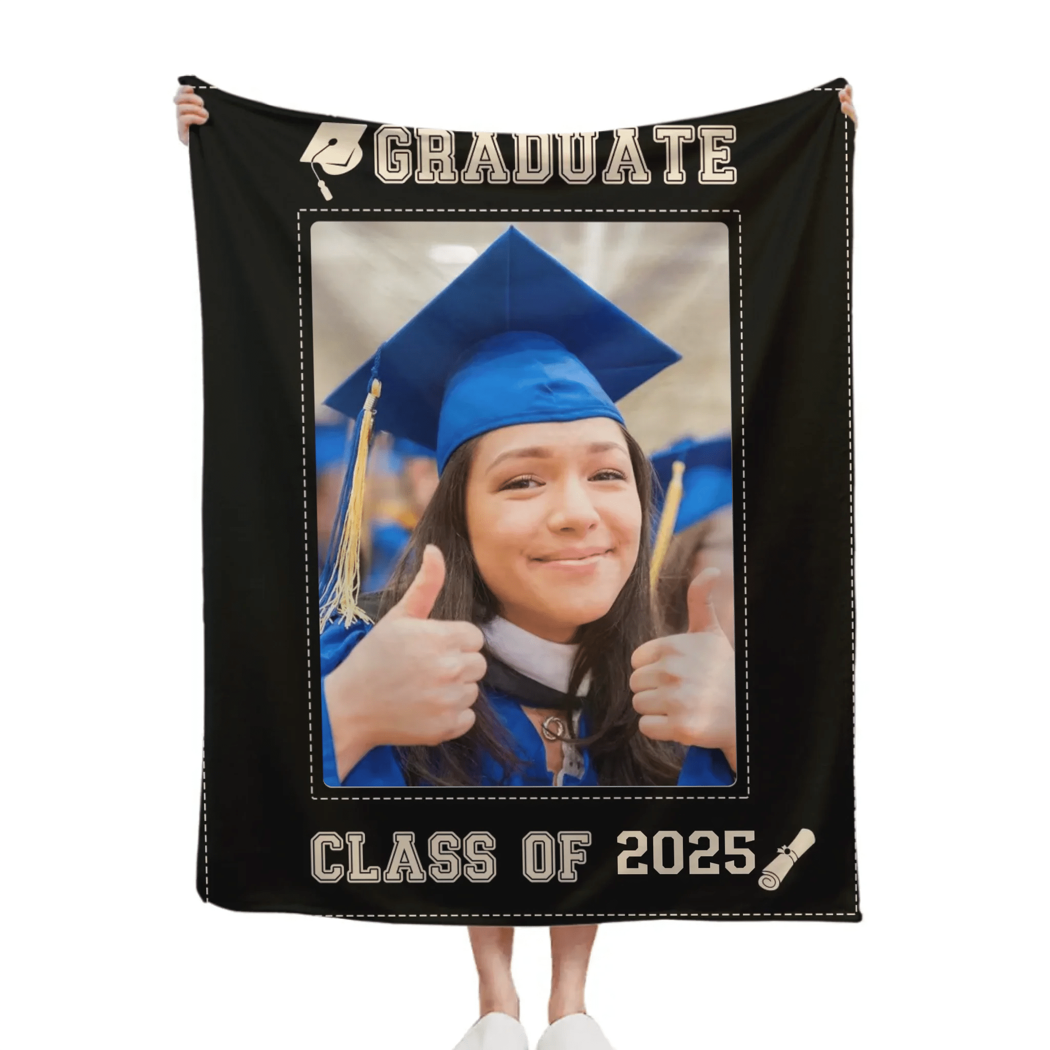 Congratulations To Graduates Gift Blanket, 2024 Graduates, Black Gold Edge Photo Blanket - OLESA