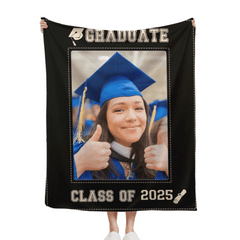 Congratulations To Graduates Gift Blanket, 2024 Graduates, Black Gold Edge Photo Blanket - OLESA