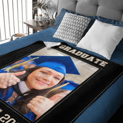 Congratulations To Graduates Gift Blanket, 2024 Graduates, Black Gold Edge Photo Blanket - OLESA