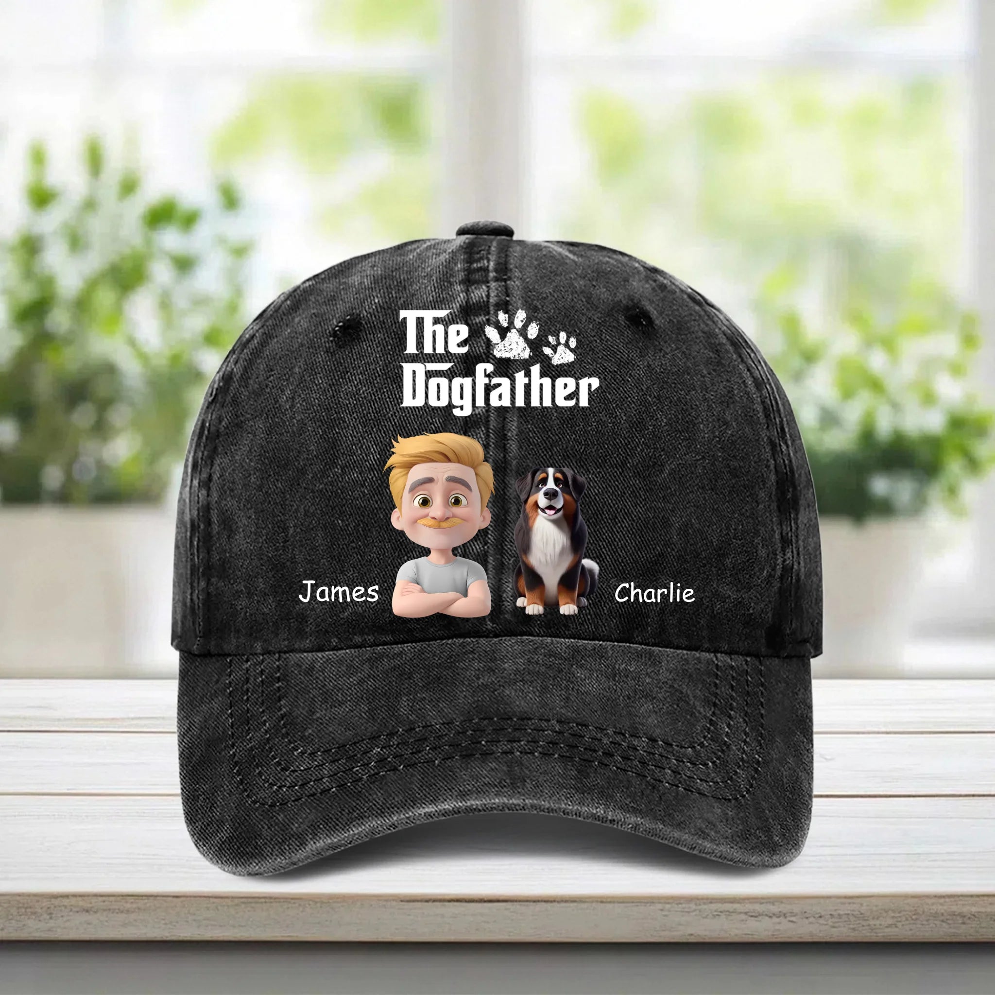 Cool Dog Father Customized Baseball Cap - Personalized Vintage Denim Cap - OLESA