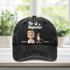 Cool Dog Father Customized Baseball Cap - Personalized Vintage Denim Cap - OLESA