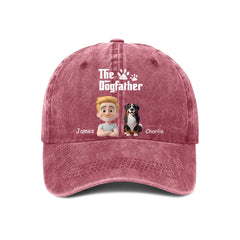 Cool Dog Father Customized Baseball Cap - Personalized Vintage Denim Cap - OLESA