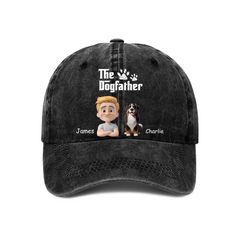 Cool Dog Father Customized Baseball Cap - Personalized Vintage Denim Cap - OLESA