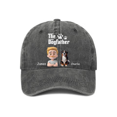 Cool Dog Father Customized Baseball Cap - Personalized Vintage Denim Cap - OLESA