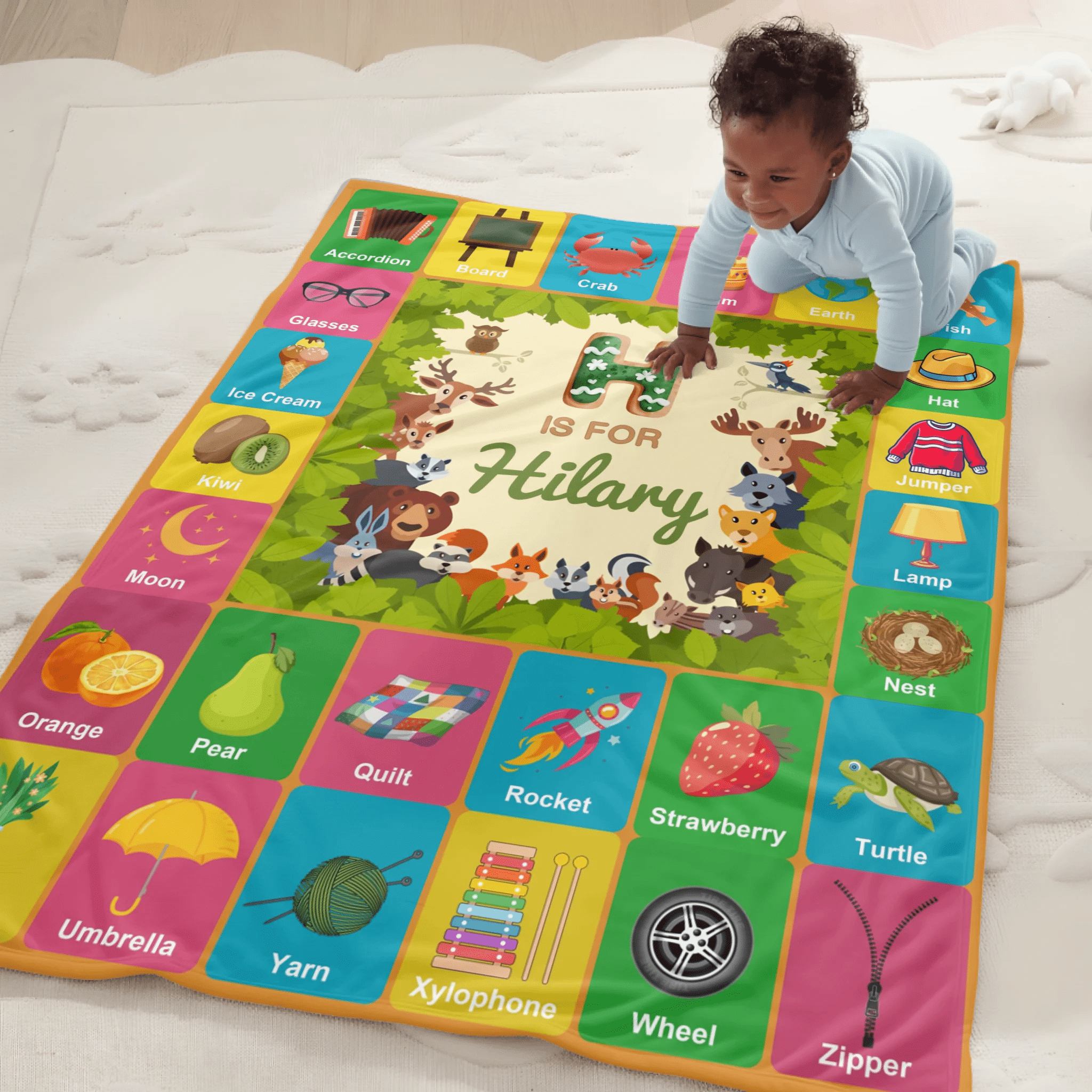 Custom ABC Learning Blanket – Personalized Alphabet Name Throw – Educational Gift for Children - OLESA