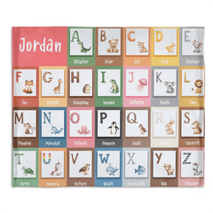 Custom Alphabet Blanket - Personalized Zoo Animal ABC Baby Throw Blanket - Gift for Newborns and Children - OLESA