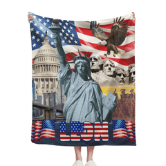 Custom American Flag Blanket - American Stars and Stripes Blanket that can be Personalised with Name - A Gift For Patriots,Friend,Family - OLESA