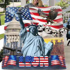 Custom American Flag Blanket - American Stars and Stripes Blanket that can be Personalised with Name - A Gift For Patriots,Friend,Family - OLESA