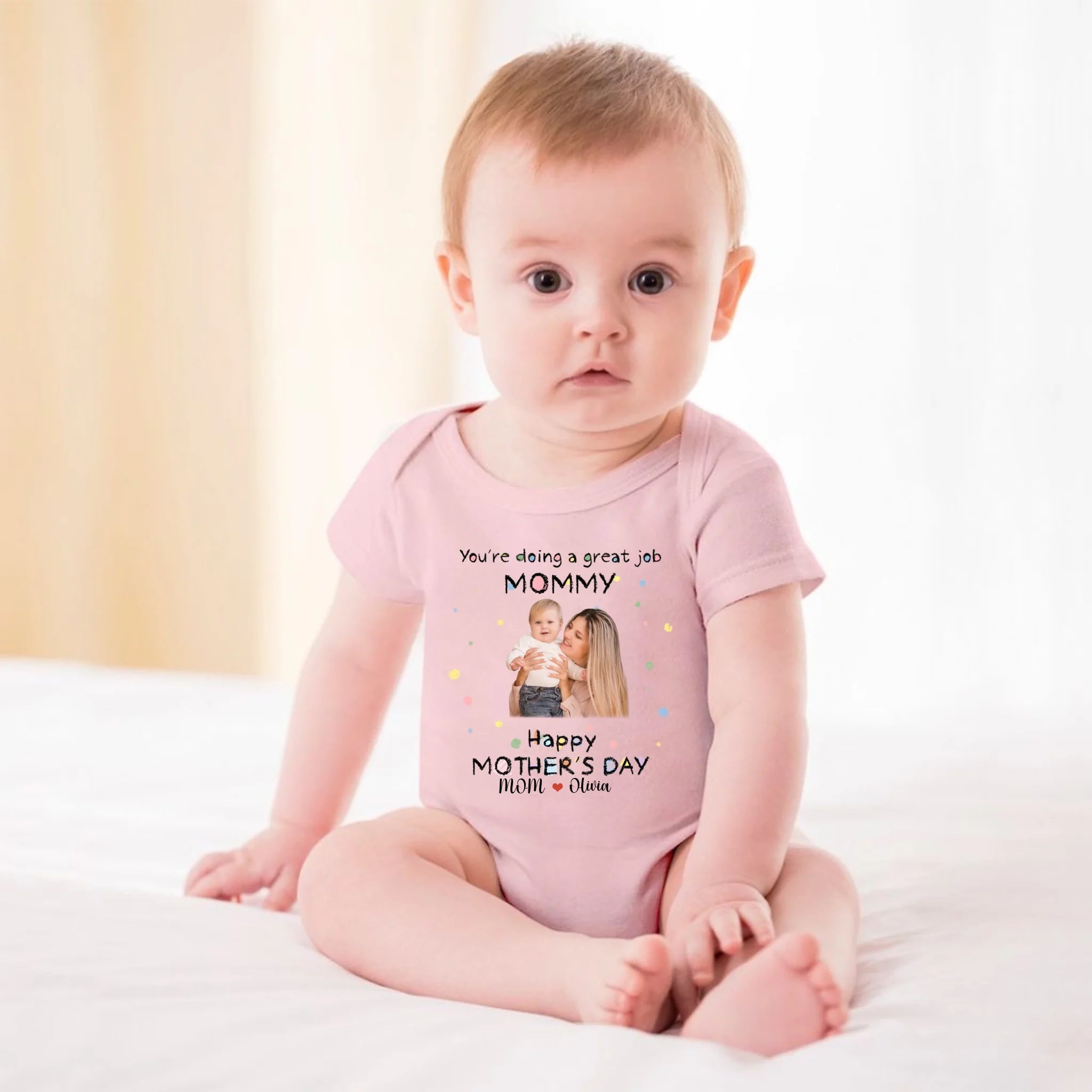 Custom Baby Onesies - You're doing a great job mommy Happy 1st Mother's Day - Personalized Onesie - OLESA