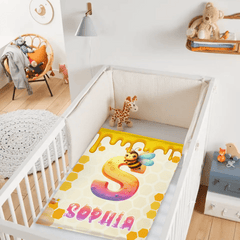 Custom Bee Blanket - Personalized Bumblebee Initial Name Blanket - Gift for Children - OLESA