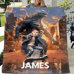 Custom Blanket for Kids, Mutant Monsters Home Decor, King of the Monsters Boys Name Blanket - OLESA