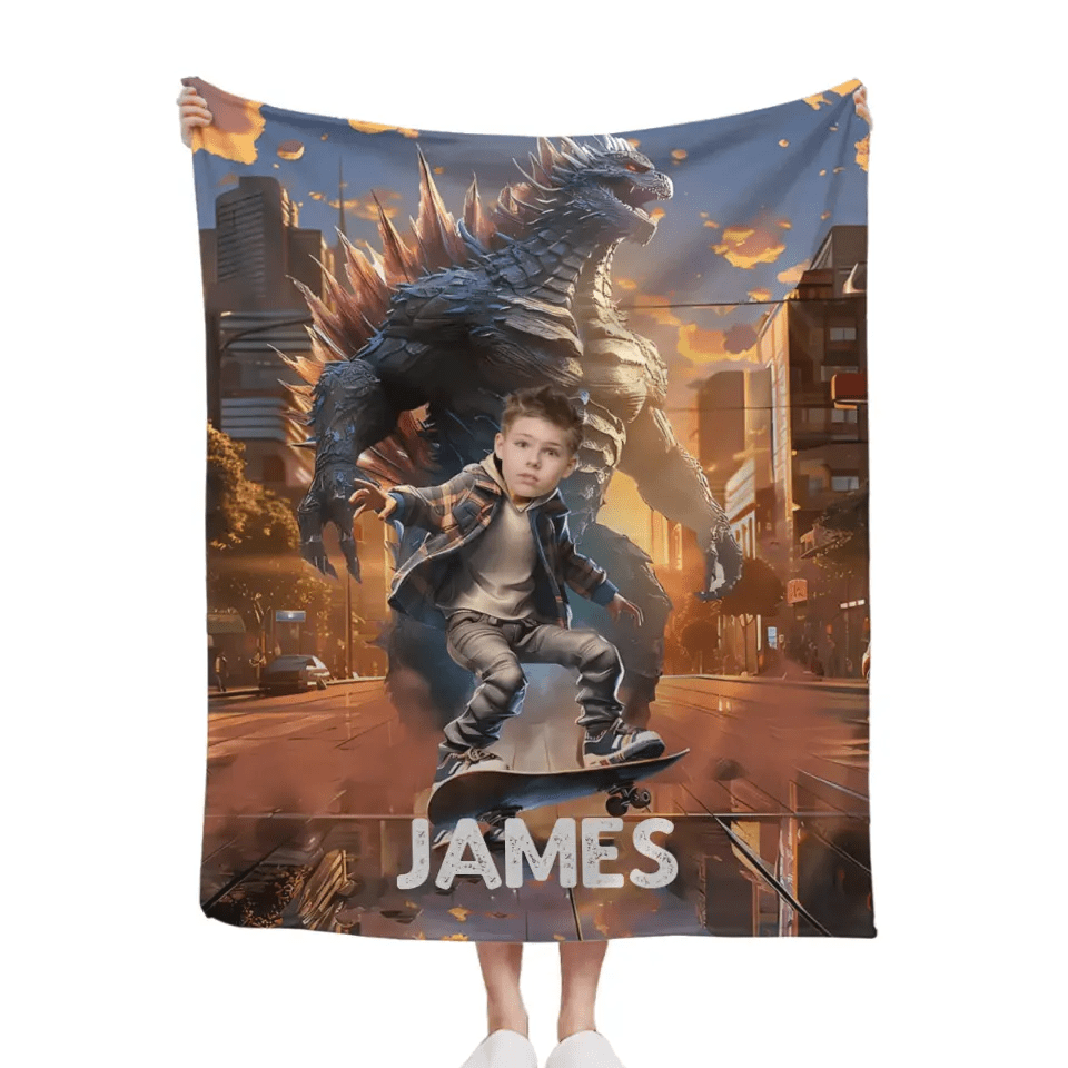 Custom Blanket for Kids, Mutant Monsters Home Decor, King of the Monsters Boys Name Blanket - OLESA