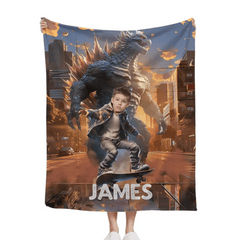Custom Blanket for Kids, Mutant Monsters Home Decor, King of the Monsters Boys Name Blanket - OLESA