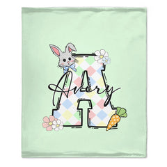 Custom Bunny Alphabet Blanket - Personalized Rabbit Initial Name Throw - Gift for Kids & Girls - OLESA