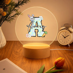 Custom Bunny Carrot Initial Night Light - Personalized Easter LED Lamp with Name - Gift for Kids - OLESA
