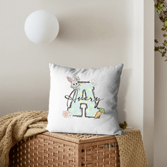 Custom Bunny Carrot Initial Pillow - Personalized Easter Bunny Name Cushion - Gift for Kids - OLESA