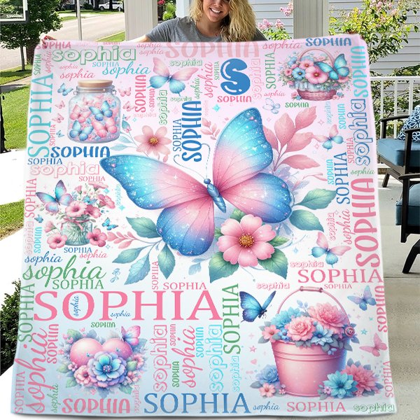 Custom Butterfly Blanket Name Personalized Baby Blanket - Gifts for Children Newborns - OLESA