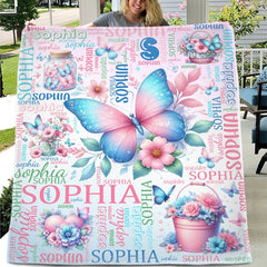 Custom Butterfly Blanket Name Personalized Baby Blanket - Gifts for Children Newborns - OLESA