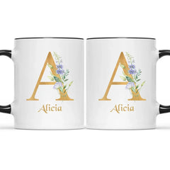 Custom Coffee Mug - Personalized Ceramic Cup with Initial Letter Name Monogram - OLESA