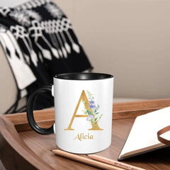 Custom Coffee Mug - Personalized Ceramic Cup with Initial Letter Name Monogram - OLESA
