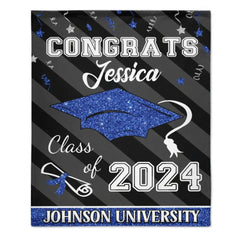 Custom Congrats Class Of 2024 Glitter Hat Graduation Blanket - OLESA