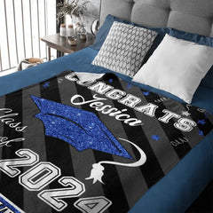 Custom Congrats Class Of 2024 Glitter Hat Graduation Blanket - OLESA