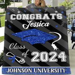Custom Congrats Class Of 2024 Glitter Hat Graduation Blanket - OLESA