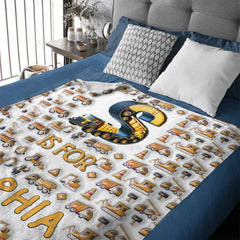 Custom Construction Truck Blanket - Personalized Excavator & Vehicle Alphabet Throw - Gift for Kids, Boys - OLESA