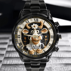 Custom Cow Watch – Personalized Name Engraving & Themed Dial Gift - OLESA
