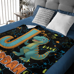 Custom Dinosaur Alphabet Blanket – Personalized Kids Name Initial Throw – Gift for Boys & Girls - OLESA