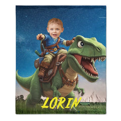 Custom Dinosaur Blankets Personalized Boy Riding Dinosaur Blanket - OLESA