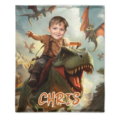 Custom Dinosaur Blankets Personalized Boy Riding Dinosaur Blanket - OLESA