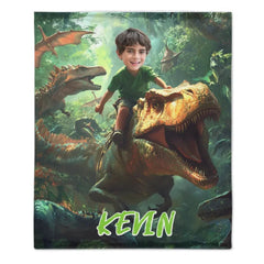 Custom Dinosaur Blankets Personalized Boy Riding Dinosaur Blanket - OLESA