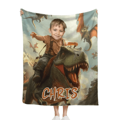 Custom Dinosaur Blankets Personalized Boy Riding Dinosaur Blanket - OLESA