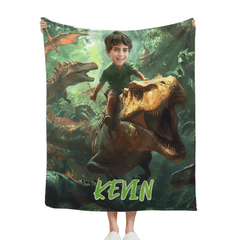 Custom Dinosaur Blankets Personalized Boy Riding Dinosaur Blanket - OLESA