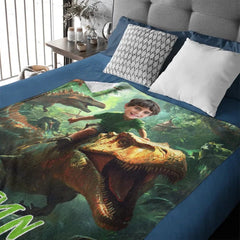 Custom Dinosaur Blankets Personalized Boy Riding Dinosaur Blanket - OLESA