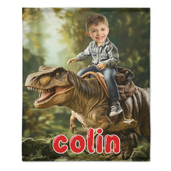 Custom Dinosaur Blankets Personalized Boy Riding Dinosaur Blanket - OLESA