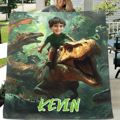 Custom Dinosaur Blankets Personalized Boy Riding Dinosaur Blanket - OLESA