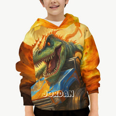 Custom Dinosaur Hoodie - Personalized Sweatshirt with T - Rex and Monster Truck - Gift for Boys and Girls - OLESA